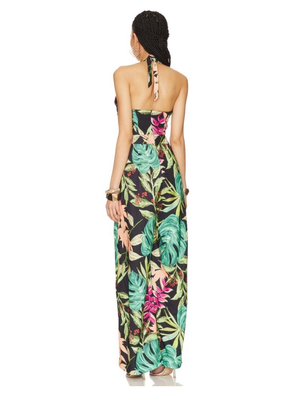 PatBO Tropical Halter Cutout Jumpsuit with Pink & Green Print - Picture 3 of 7